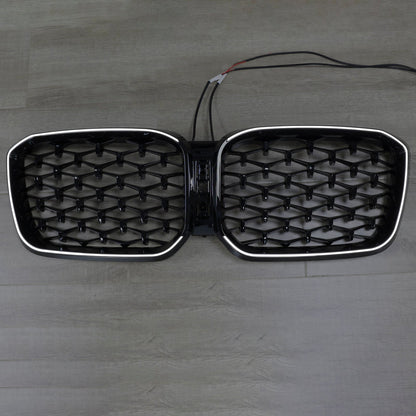 BMW X3 G01 / X4 G02 2022-2025 Black Kidney Front Grill Air Intake Radiator Bumper Grille W/ LED Strip Light