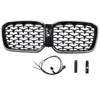 BMW X3 G01 / X4 G02 2022-2025 Black Kidney Front Grill Air Intake Radiator Bumper Grille W/ LED Strip Light