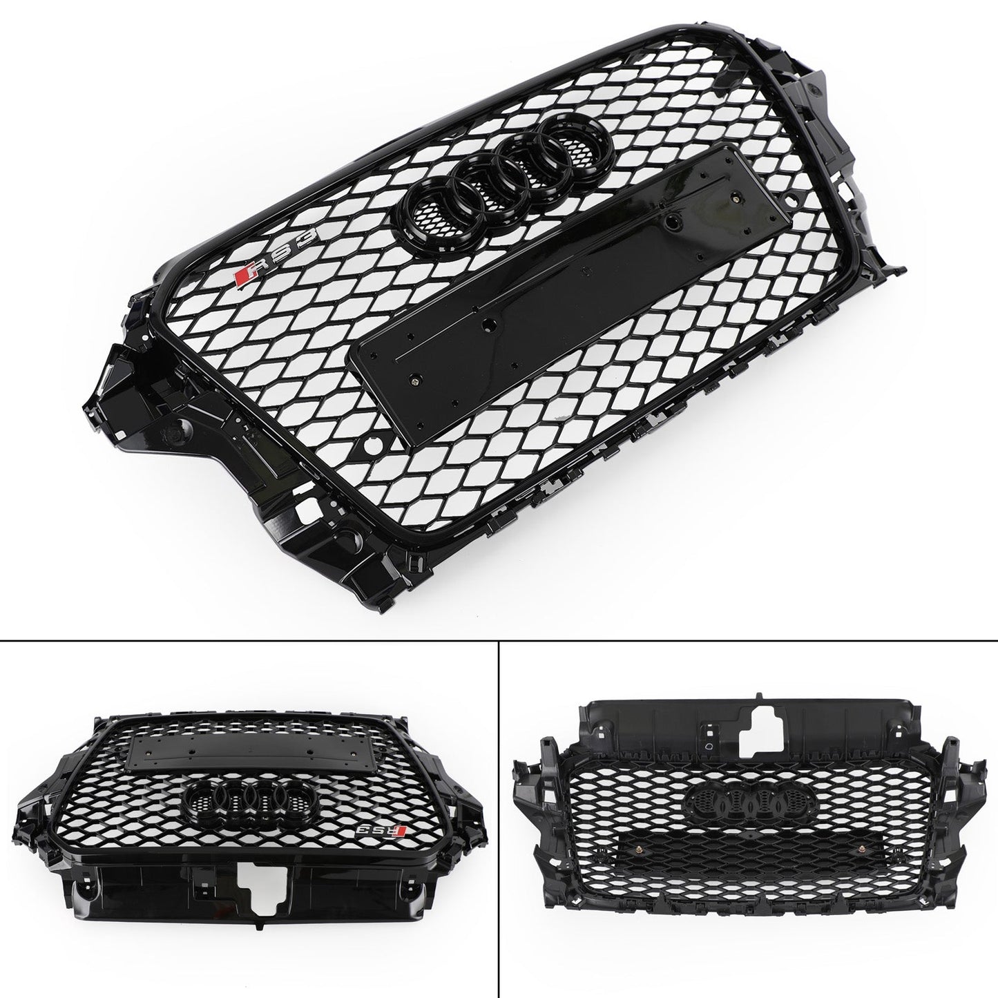 2013-2016 Audi A3 / A3 Sline / S3 Front Grill Air Intake Radiator Glossy Black RS Honeycomb Bumper Grille With Rings Emblem