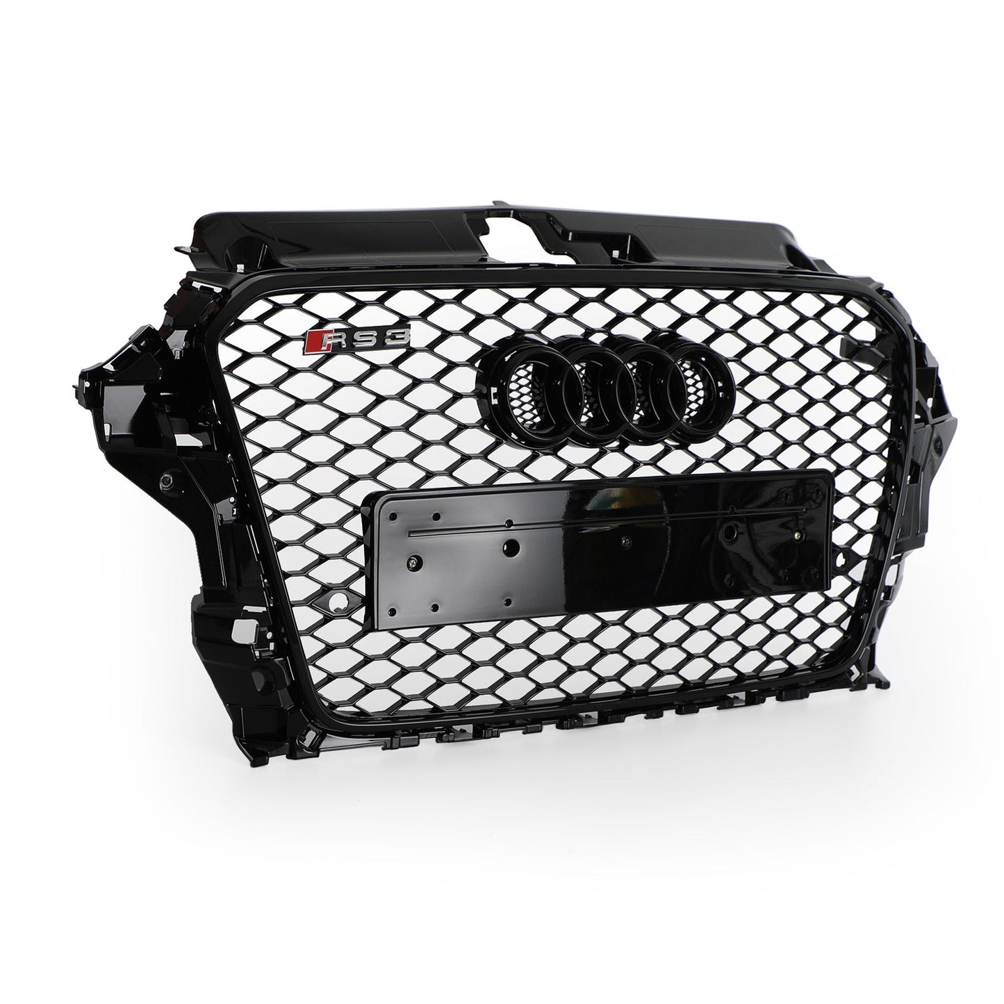 2013-2016 Audi A3 / A3 Sline / S3 Front Grill Air Intake Radiator Glossy Black RS Honeycomb Bumper Grille With Rings Emblem