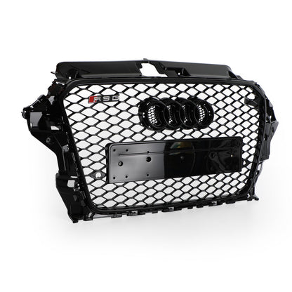 2013-2016 Audi A3 / A3 Sline / S3 Front Grill Air Intake Radiator Glossy Black RS Honeycomb Bumper Grille With Rings Emblem