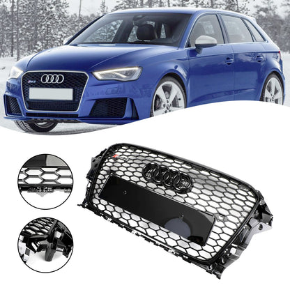 2013-2016 Audi A3 / A3 Sline / S3 Front Grill Air Intake Radiator Glossy Black RS Honeycomb Bumper Grille With Rings Emblem