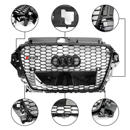 2013-2016 Audi A3 / A3 Sline / S3 Front Grill Air Intake Radiator Glossy Black RS Honeycomb Bumper Grille With Rings Emblem