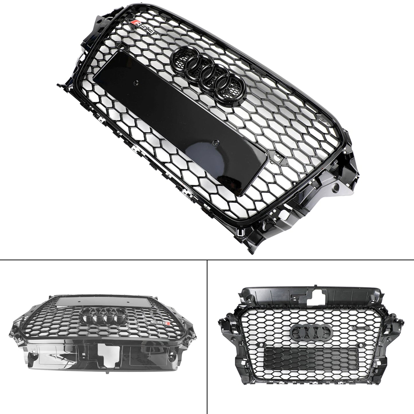 2013-2016 Audi A3 / A3 Sline / S3 Front Grill Air Intake Radiator Glossy Black RS Honeycomb Bumper Grille With Rings Emblem