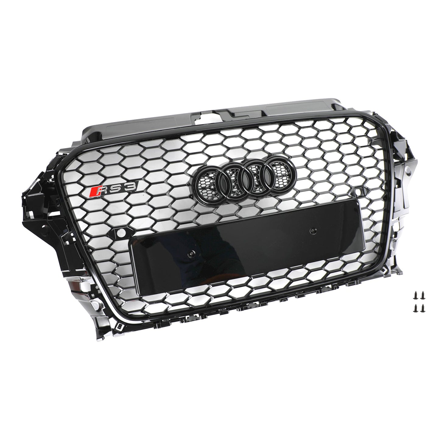 2013-2016 Audi A3 / A3 Sline / S3 Front Grill Air Intake Radiator Glossy Black RS Honeycomb Bumper Grille With Rings Emblem