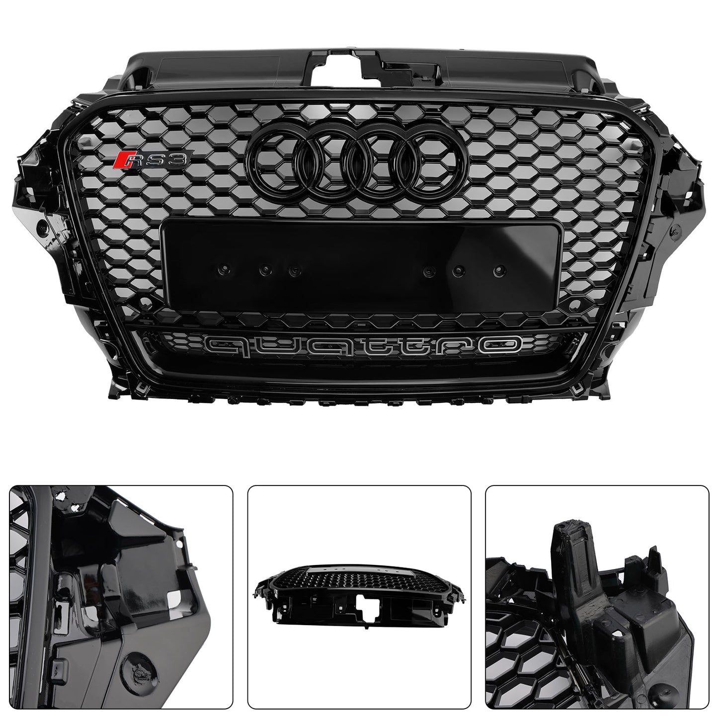 2013-2016 Audi A3/ A3 Sline/ S3 Black Grill Replacement Front Bumper Grille W/ Ring Emblem