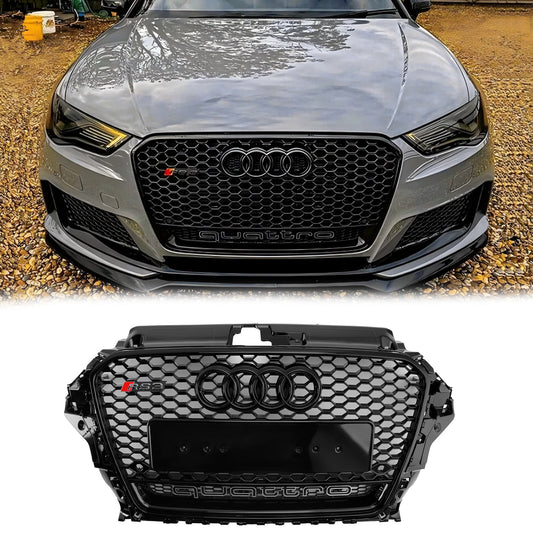2013-2016 Audi A3/ A3 Sline/ S3 RS Honeycomb Front Grille Air Intake Radiator Bumper Sport Glossy Black Grill
