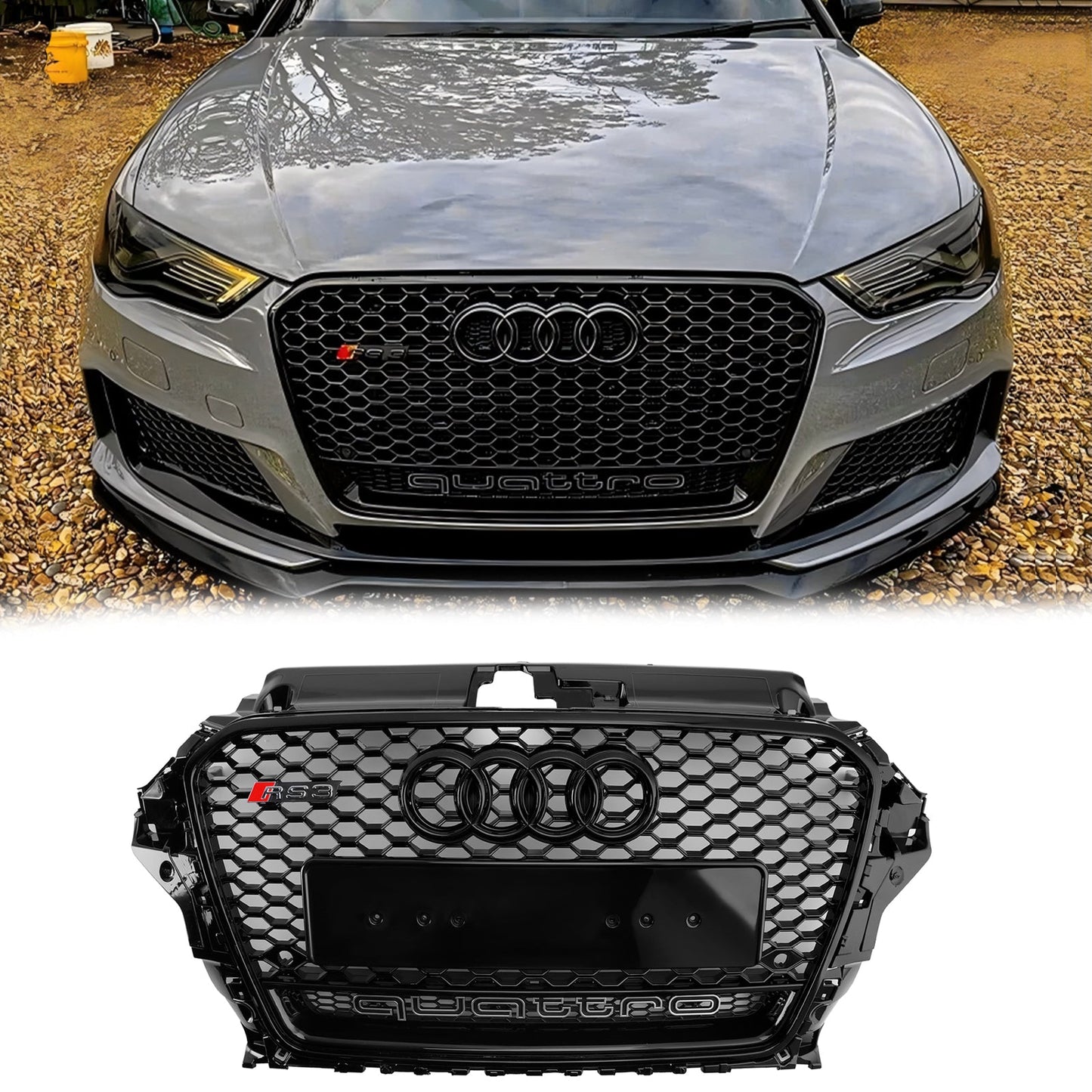 2013-2016 Audi A3/ A3 Sline/ S3 Black Grill Replacement Front Bumper Grille W/ Ring Emblem