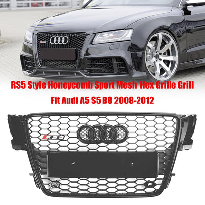 2008-2012 Audi A5 / S5 B8 RS5 Style Hood Honeycomb Sport mesh Grill Replacement Black Grille