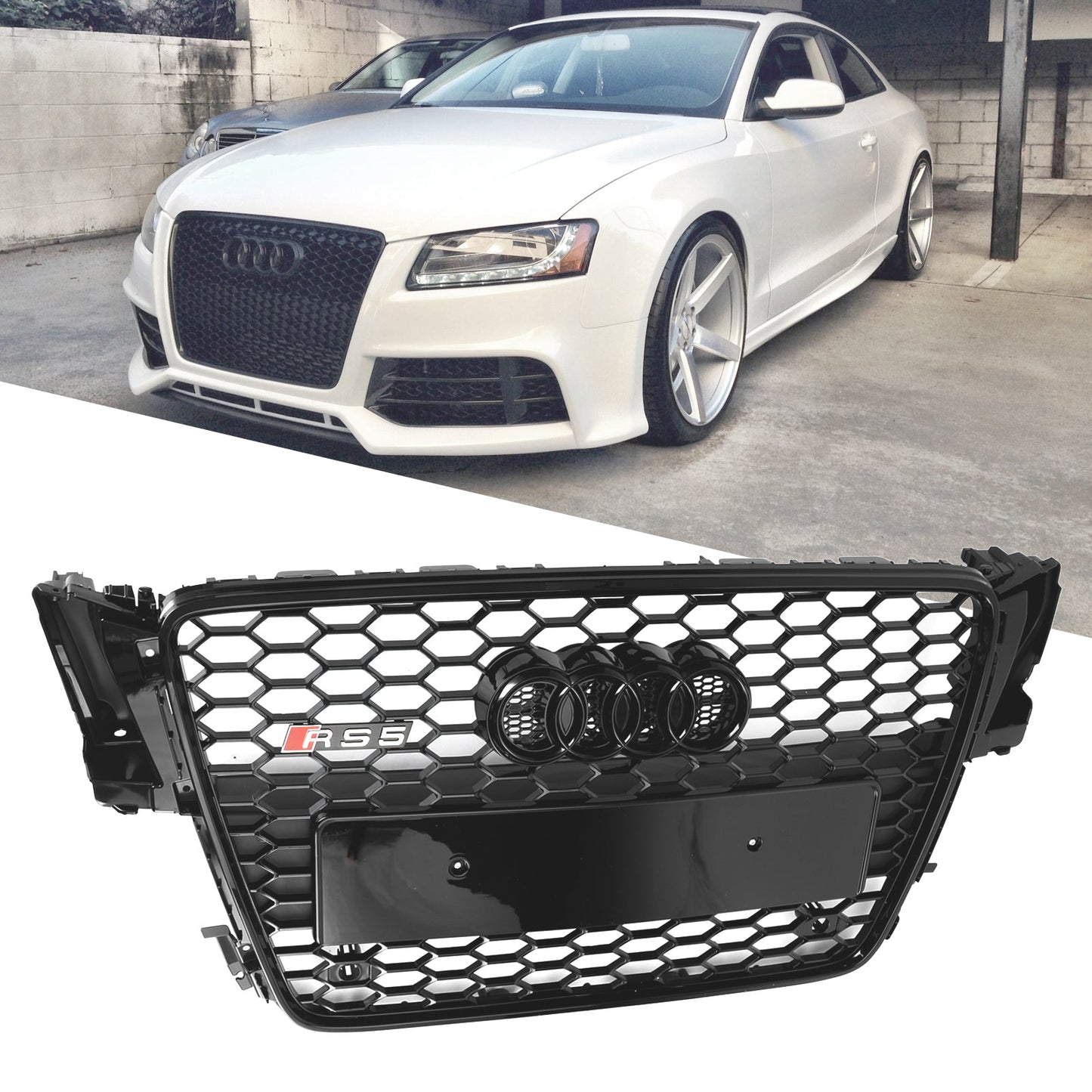 2008-2012 Audi A5/ A5 Sline/ S5 B8 Honeycomb Glossy Black Grille RS5 Sport Front Bumper Grill