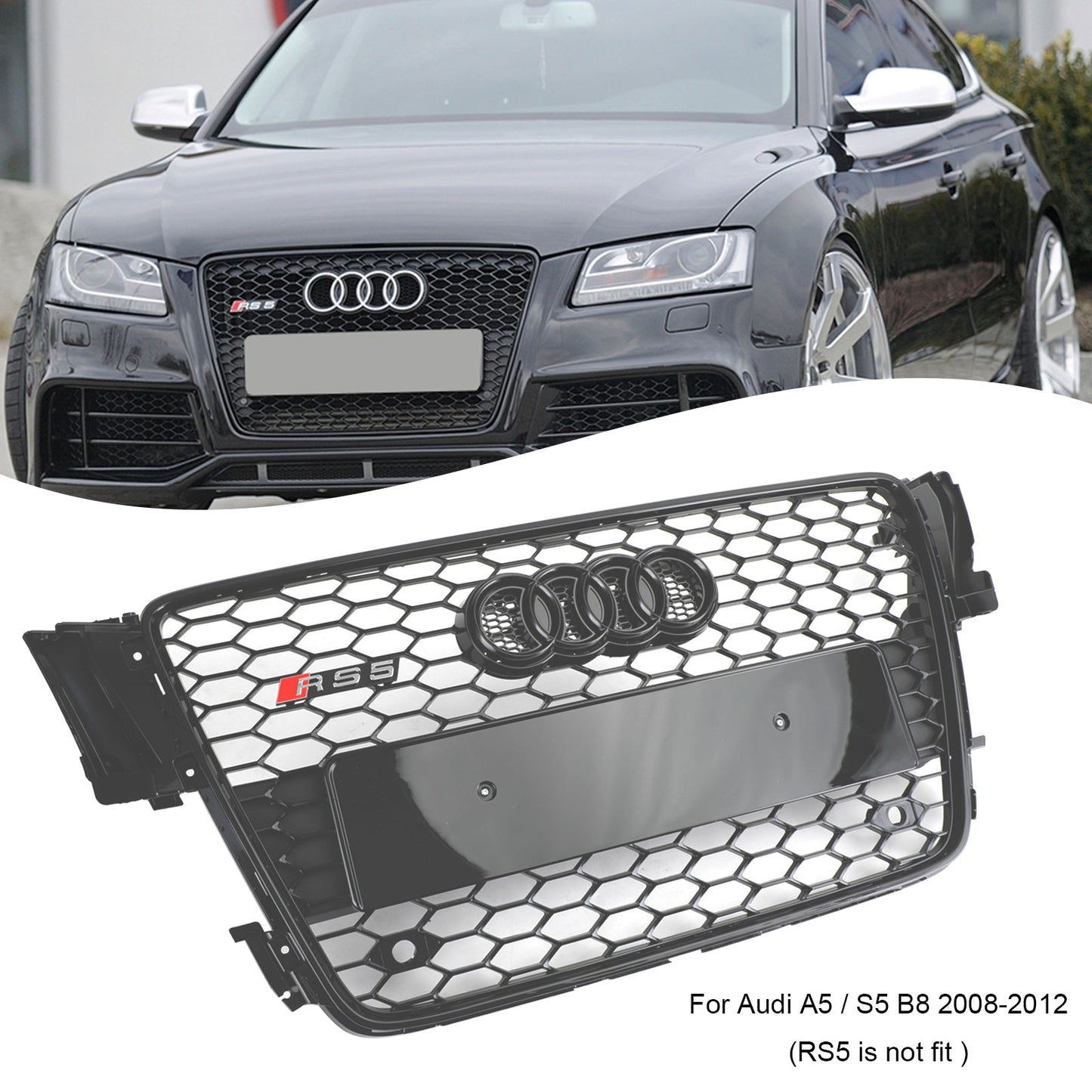 2008-2012 Audi A5/ A5 Sline/ S5 B8 Honeycomb Glossy Black Grille RS5 Sport Front Bumper Grill