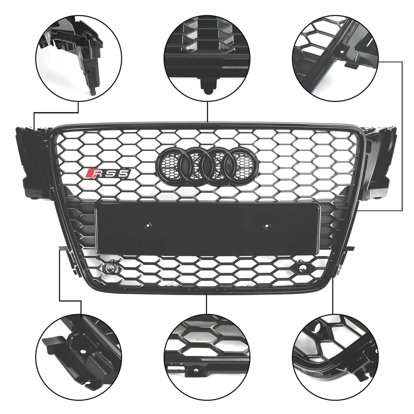 2008-2012 Audi A5/ A5 Sline/ S5 B8 Honeycomb Glossy Black Grille RS5 Sport Front Bumper Grill