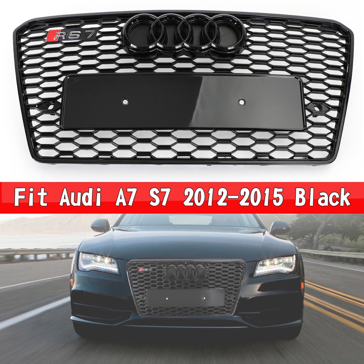 2010-2015 Audi A7 S7 Grill Replacement RS7 Style Honeycomb Sport Mesh Hex Black Grille