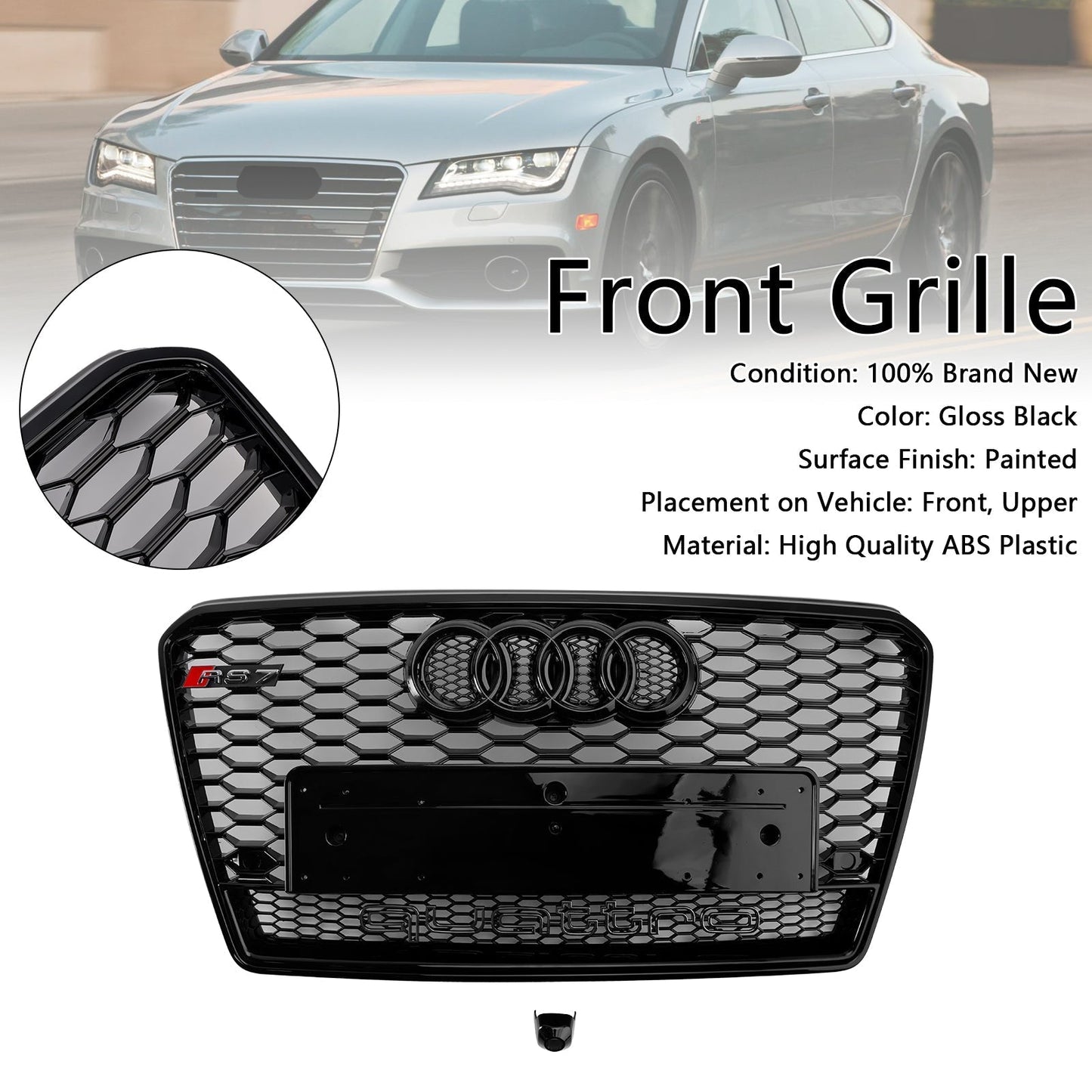 2012-2015 Audi A7/S7 Black RS7 Style Honeycomb Mesh Front Grille Grill