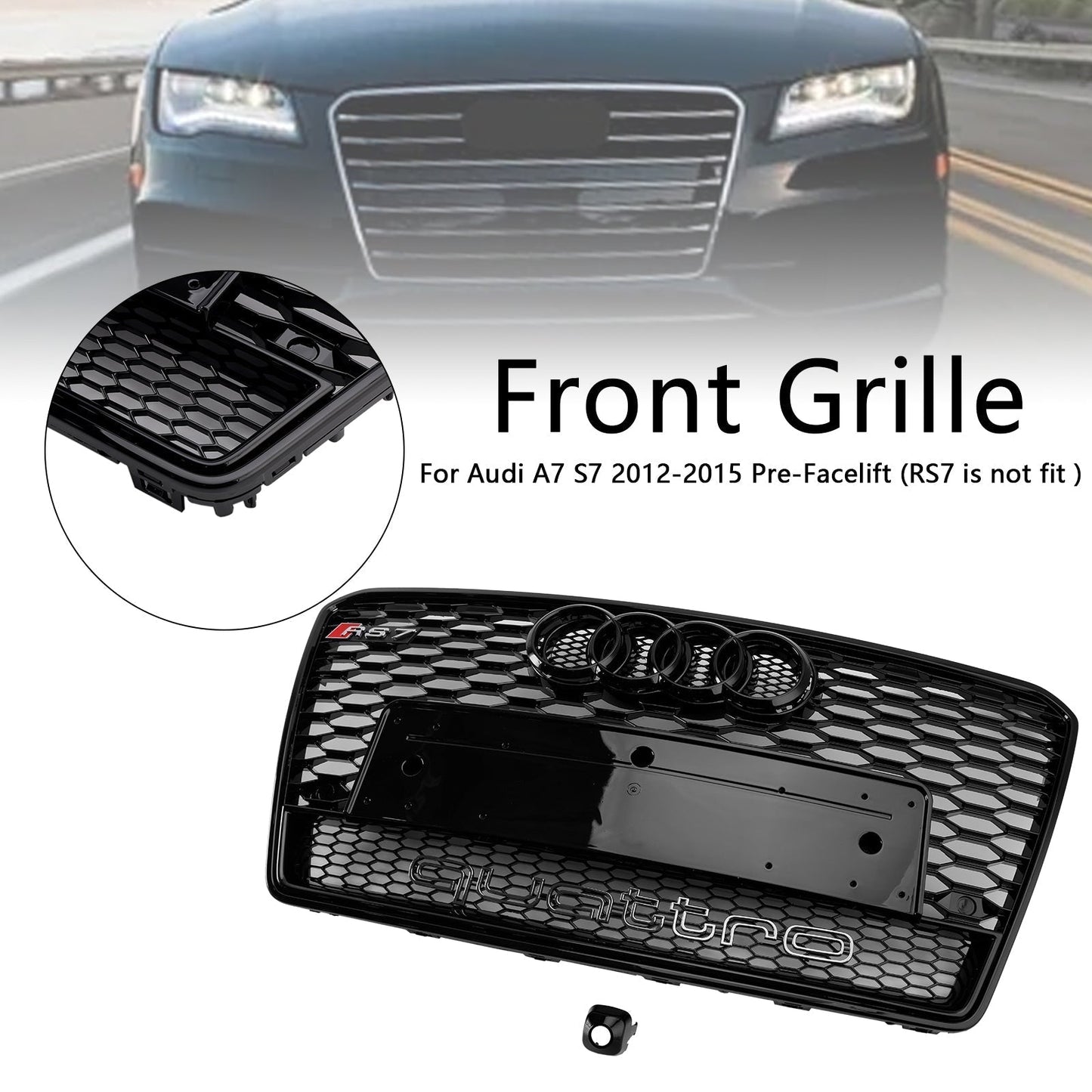 2012-2015 Audi A7/S7 Black RS7 Style Honeycomb Mesh Front Grille Grill