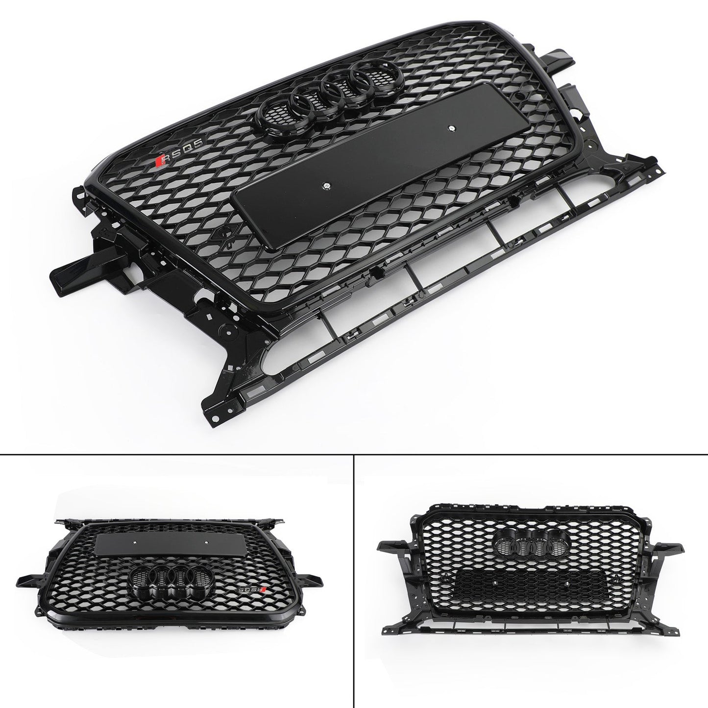 2013-2017 Audi Q5 / SQ5 Front Bumper Replacement Black Grill W/ Ring Emblem RSQ5 Honeycomb Style Grille