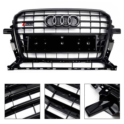 2013-2017 Audi Q5 / SQ5 Black Bumper Horizontal Slat Grill W/ Ring Emblem SQ5 Style Front Grille