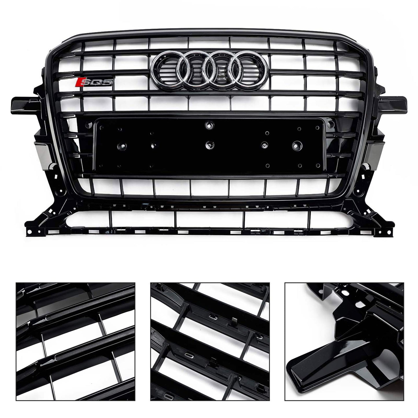 2013-2017 Audi Q5 SQ5 Black SQ5 Style Grille Horizontal Slat Front Bumper Black Grill