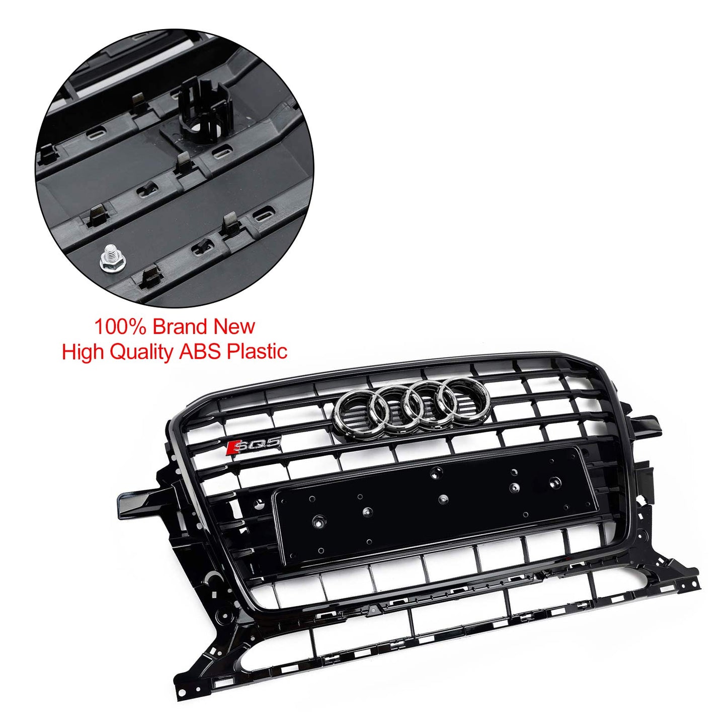 2013-2017 Audi Q5 SQ5 Black SQ5 Style Grille Horizontal Slat Front Bumper Black Grill