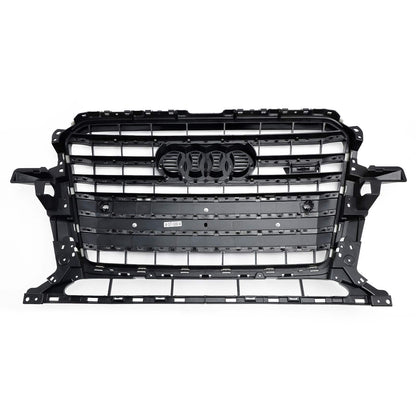 2013-2017 Audi Q5 / SQ5 Black Bumper Horizontal Slat Grill W/ Ring Emblem SQ5 Style Front Grille