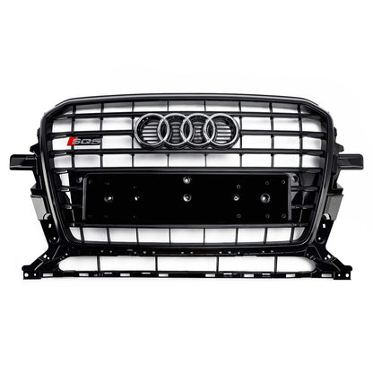 2013-2017 Audi Q5 / SQ5 Black Bumper Horizontal Slat Grill W/ Ring Emblem SQ5 Style Front Grille