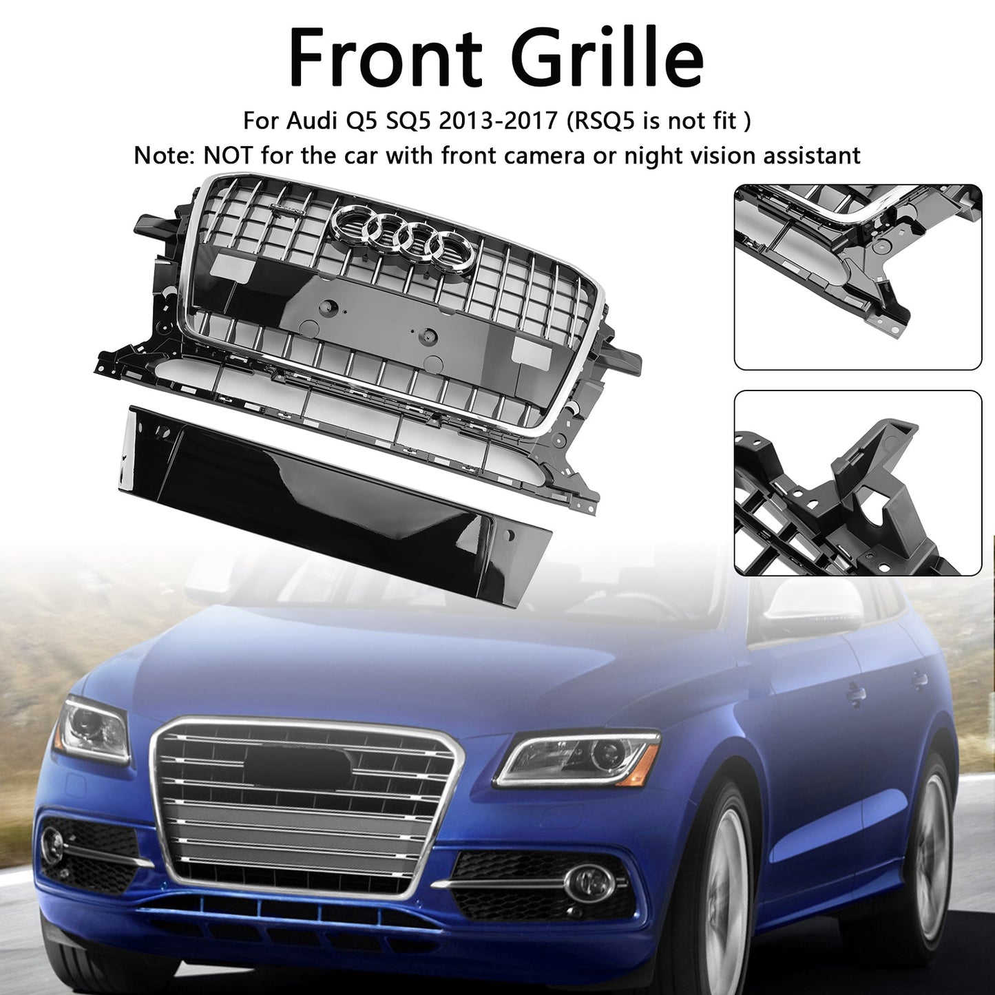 2013-2017 Audi Q5 SQ5 8R Slat Chrome Grill Front Bumper Replacement Grille