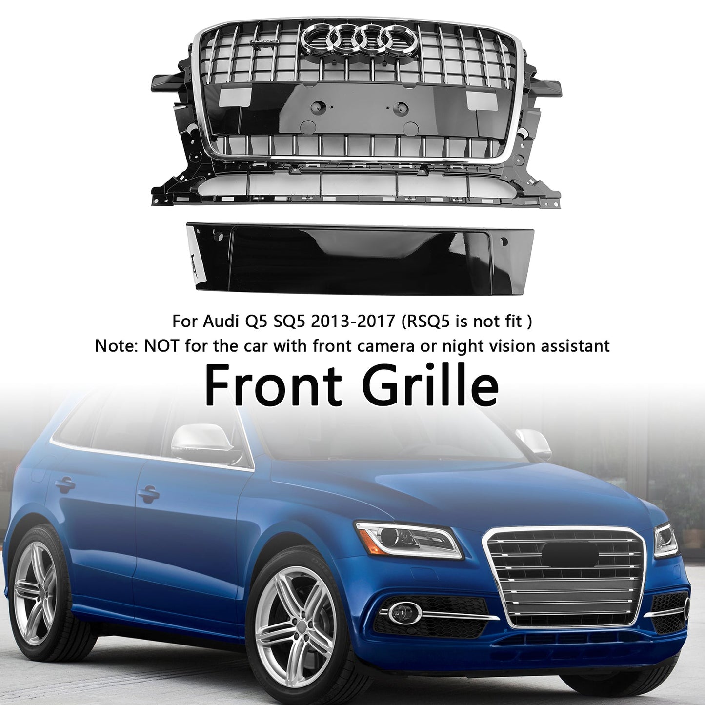 2013-2017 Audi Q5 SQ5 8R Slat Chrome Grill Front Bumper Replacement Grille