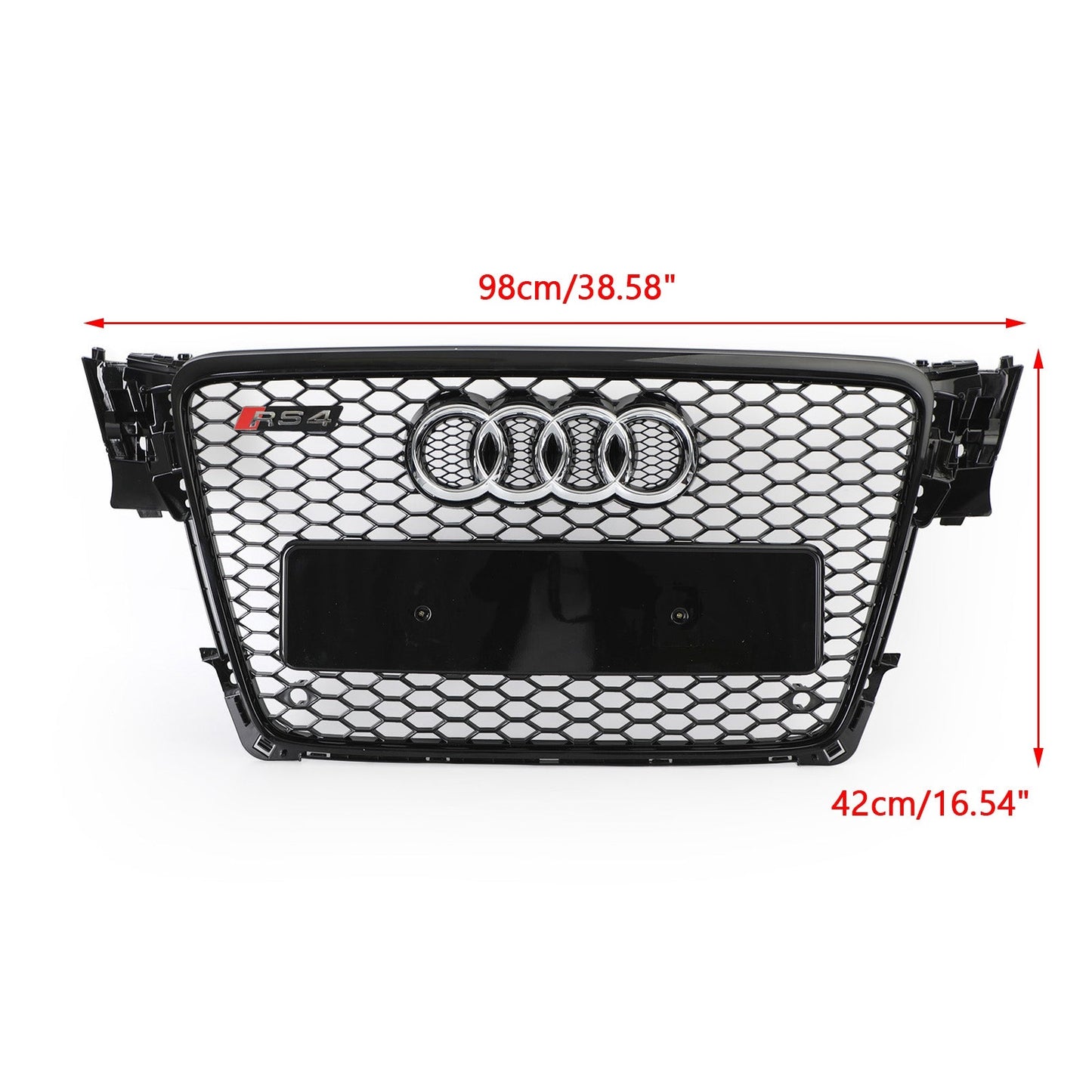 2008-2012 Audi A4/ A4 Sline/ S4 B8 RS4 Honeycomb Style Grill Sport Mesh Front Grille Glossy Black W/ Silver Ring Emblem