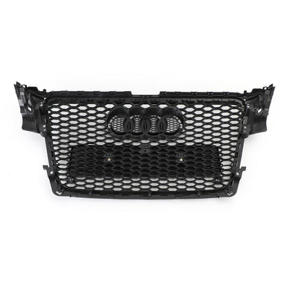2008-2012 Audi A4/ A4 Sline/ S4 B8 RS4 Honeycomb Style Grill Sport Mesh Front Grille Glossy Black W/ Silver Ring Emblem