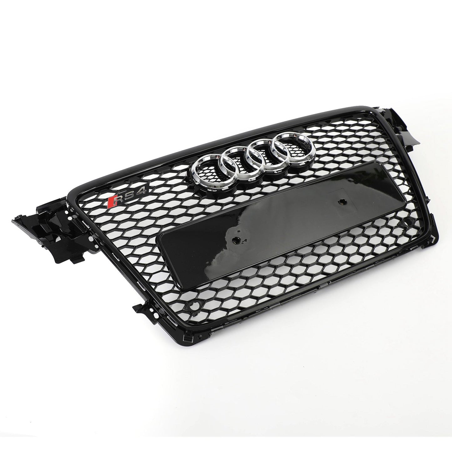 2008-2012 Audi A4/ A4 Sline/ S4 B8 RS4 Honeycomb Style Grill Sport Mesh Front Grille Glossy Black W/ Silver Ring Emblem