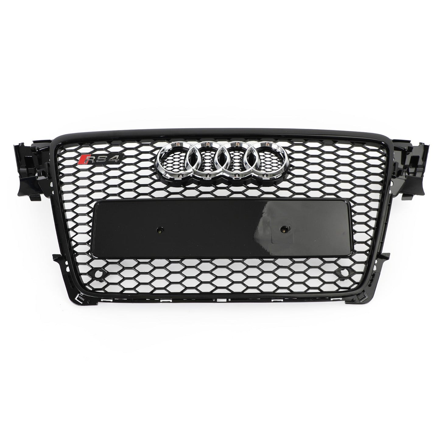 2008-2012 Audi A4/ A4 Sline/ S4 B8 RS4 Honeycomb Style Grill Sport Mesh Front Grille Glossy Black W/ Silver Ring Emblem