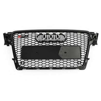 2008-2012 Audi A4/ A4 Sline/ S4 B8 RS4 Honeycomb Style Grill Sport Mesh Front Grille Glossy Black W/ Silver Ring Emblem