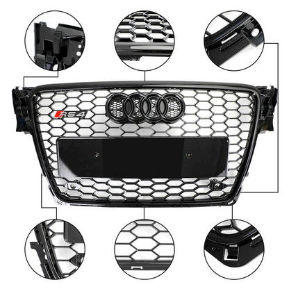 2008-2012 Audi A4 / A4 Avant B8 RS4 Style Honeycomb Mesh Hex Grill Gloss Black Grille + Fog Light Grille