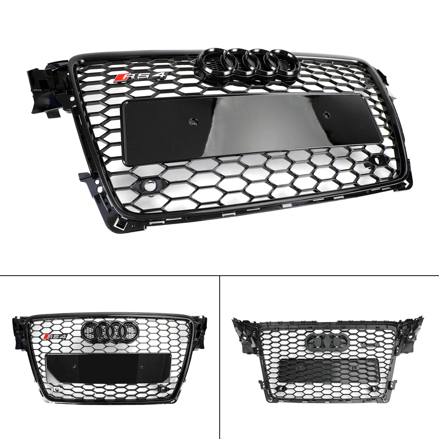 2008-2012 Audi A4/ A4 Sline/ S4 B8 RS4 Honeycomb Grille Front Bumper Mesh Black Grill With Ring Emblem