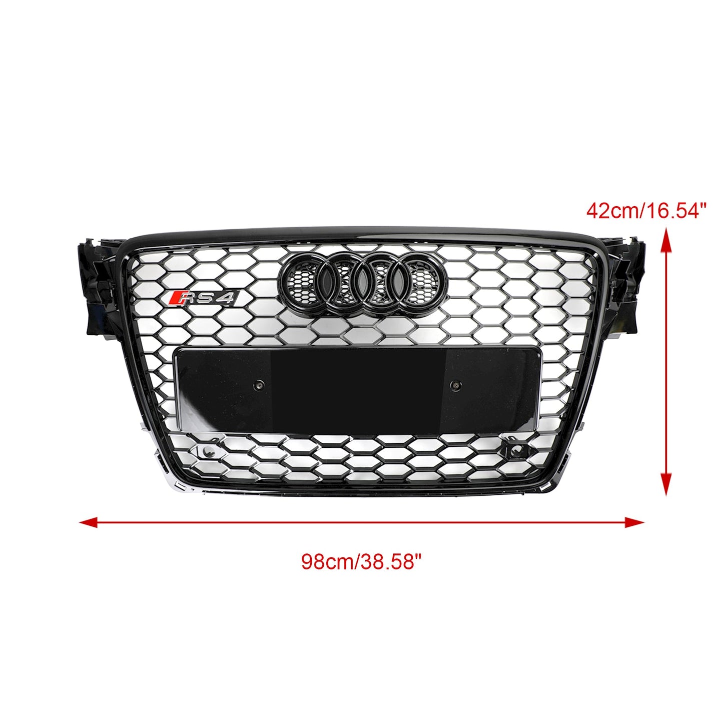 2008-2012 Audi A4 / A4 Avant B8 RS4 Style Honeycomb Mesh Hex Grill Gloss Black Grille + Fog Light Grille