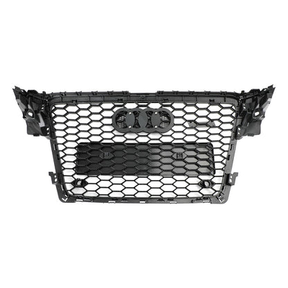 2008-2012 Audi A4 / A4 Avant B8 RS4 Style Honeycomb Mesh Hex Grill Gloss Black Grille + Fog Light Grille
