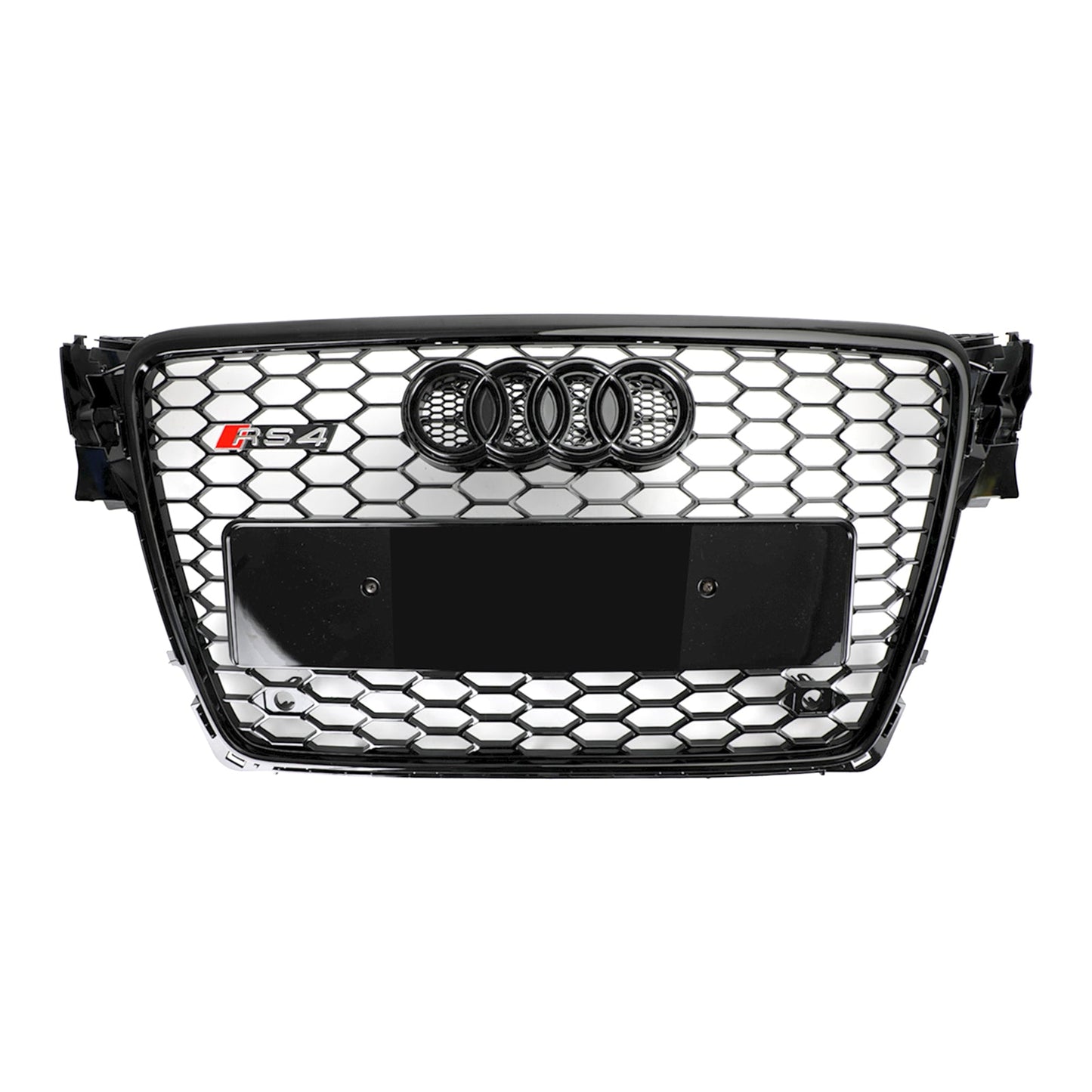2008-2012 Audi A4 / A4 Avant B8 RS4 Style Honeycomb Mesh Hex Grill Gloss Black Grille + Fog Light Grille
