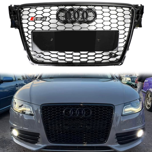 2008-2012 Audi A4/ A4 Sline/ S4 B8 RS4 Honeycomb Grille Front Bumper Mesh Black Grill With Ring Emblem