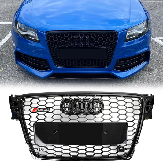 Audi 2008-2012 A4/S4 B8 Grill Replacement RS4 Style Honeycomb Sport Mesh Hex Grille Black