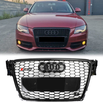 2008-2012 Audi A4 / A4 Avant B8 RS4 Style Honeycomb Mesh Hex Grill Gloss Black Grille + Fog Light Grille