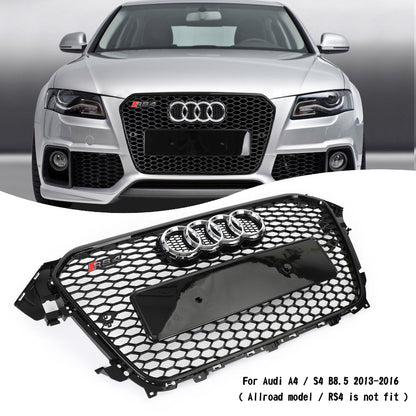 2012 2013 2014 2015 2016 Audi A4 / A4 Sline / S4 B8.5 RS4 Style Gloss Black Grill Honeycome Mesh Sport Hex Front Grille W/ Emblem