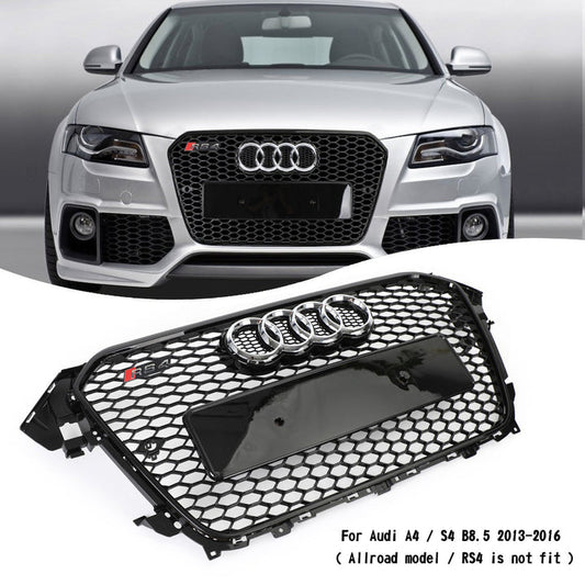 2012-2016 Audi A4/A4 Sline/S4 To RS4 Style Mesh Front Bumper Gloss Black Grill Replacement