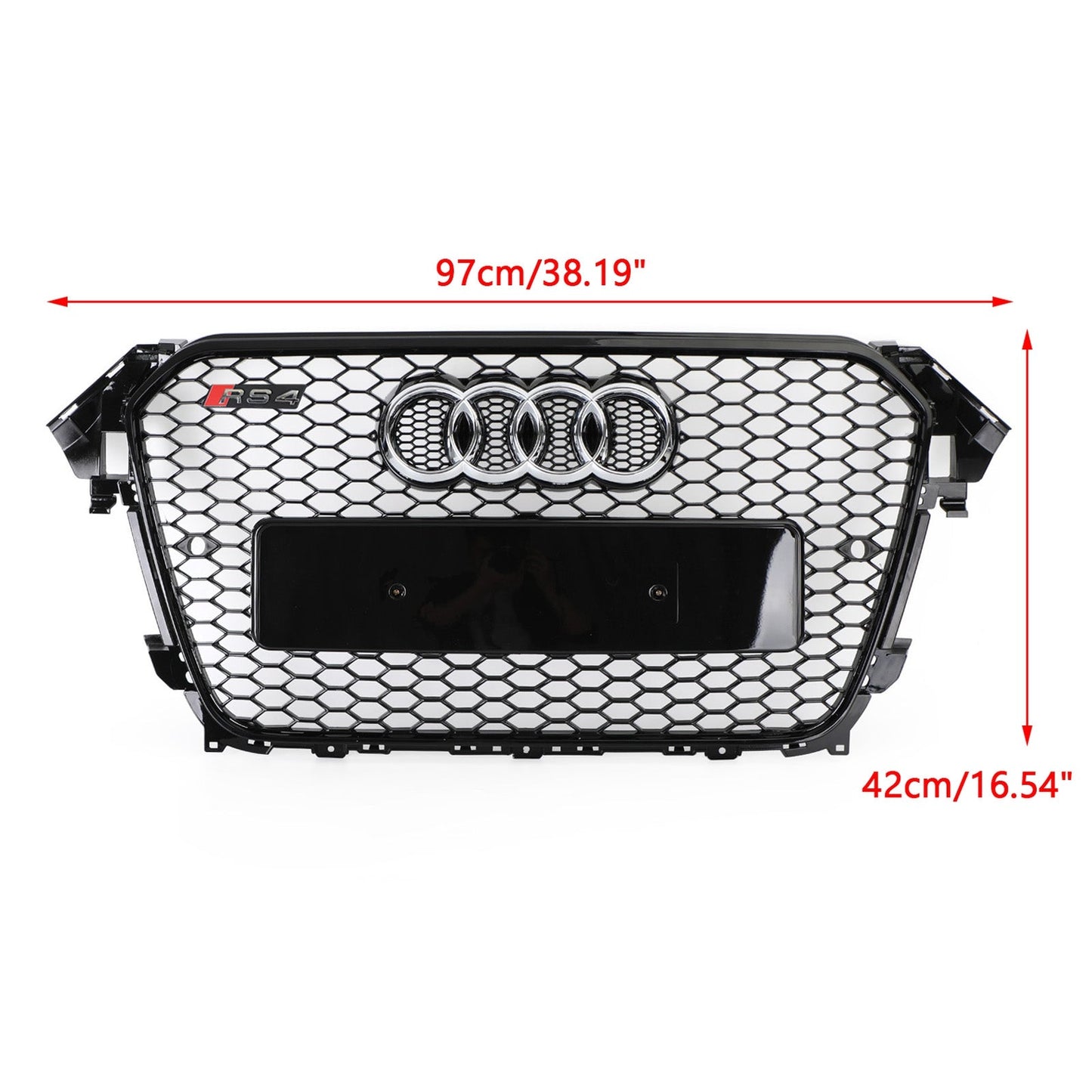 2012-2016 Audi A4 / A4 Sline / S4 B8.5 Front Black Honeycomb RS Style Grille With Silver Ring Emblem