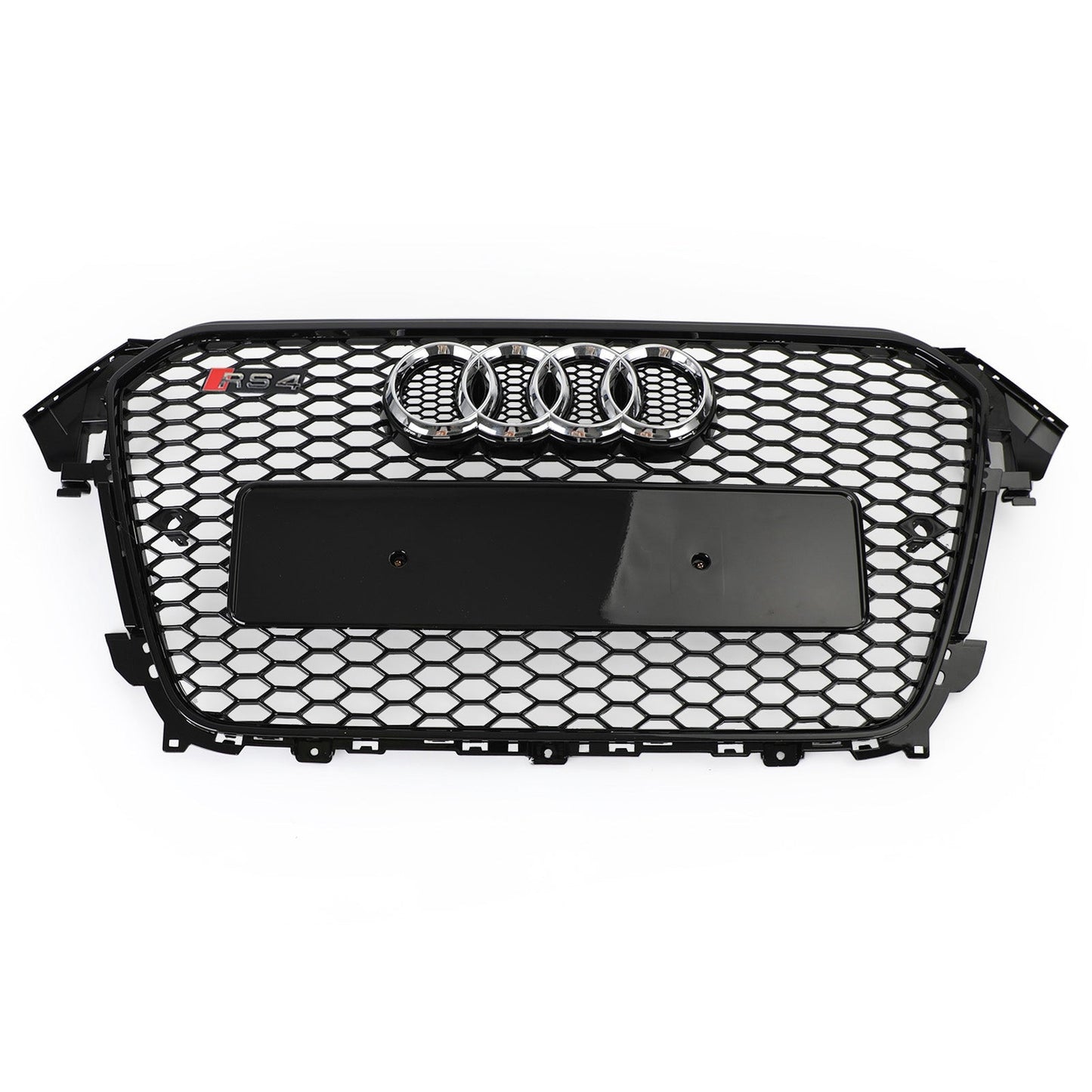 2012-2016 Audi B8.5 A4 / A4 Sline / S4 Front Grill RS4 Honeycomb Mesh Hex Black Grille W/ Silver Ring Emblem