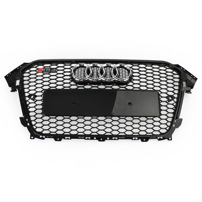 2012-2016 Audi B8.5 A4 / A4 Sline / S4 Front Grill RS4 Honeycomb Mesh Hex Black Grille W/ Silver Ring Emblem