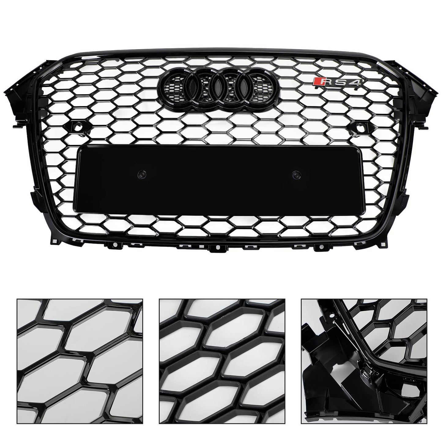 2012 2013 2014 2015 2016 Audi A4 / A4 Sline / S4 B8.5 RS4 Style Gloss Black Grill Honeycome Mesh Sport Hex Front Grille W/ Emblem