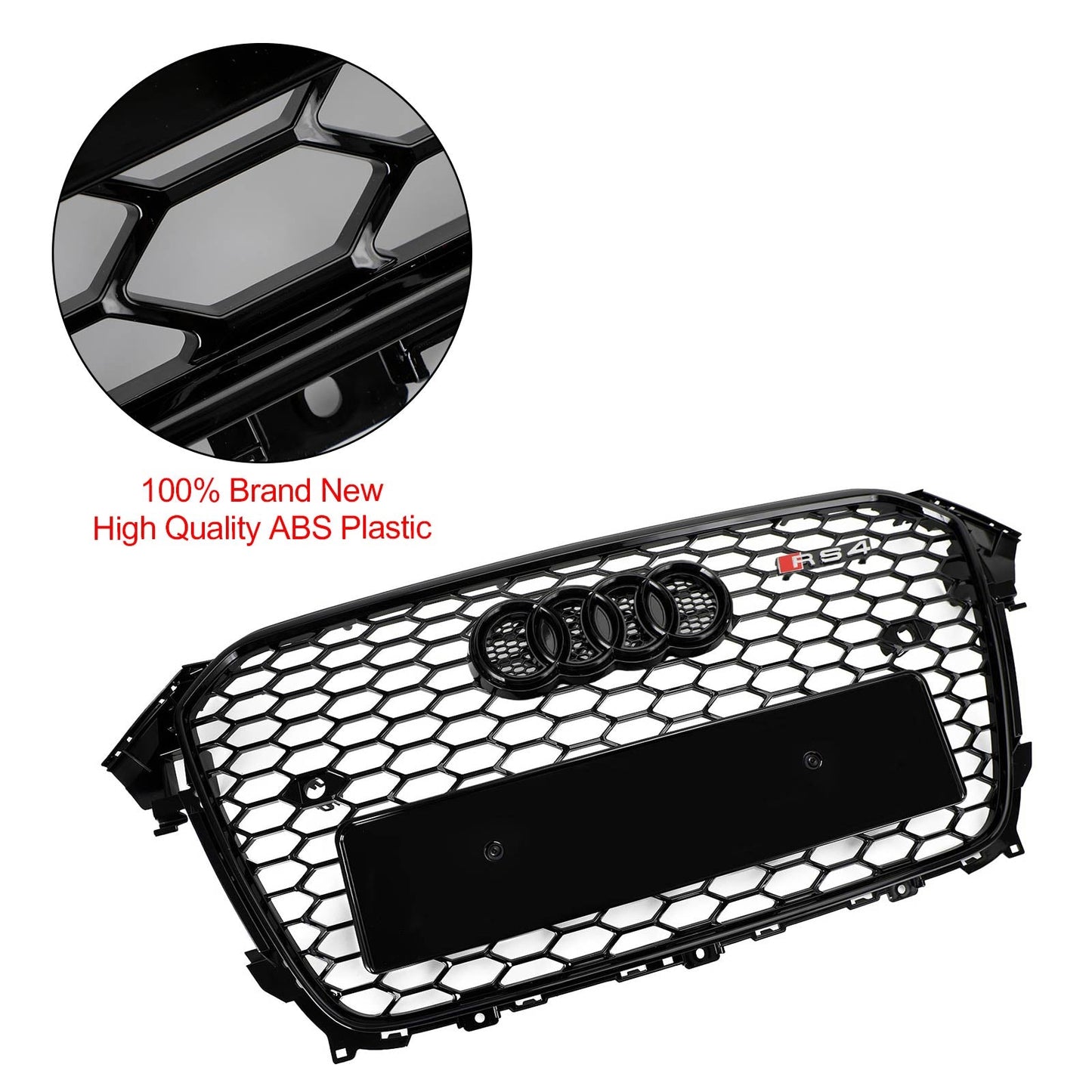 2012 2013 2014 2015 2016 Audi A4 / A4 Sline / S4 B8.5 RS4 Style Gloss Black Grill Honeycome Mesh Sport Hex Front Grille W/ Emblem