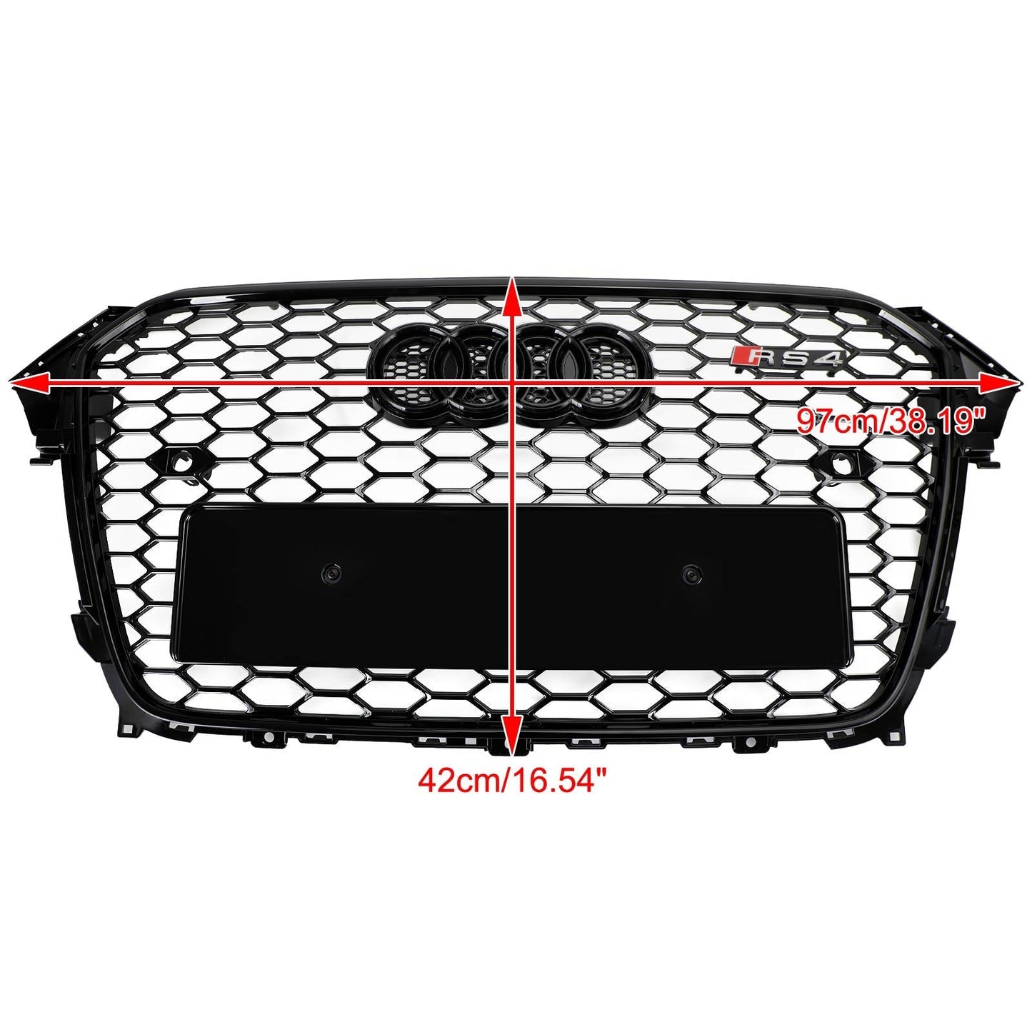 2012-2016 Audi A4 / A4 Sline / S4 Grill RS4 Style Mesh Front Bumper Gloss Black Grill With Ring Emblem