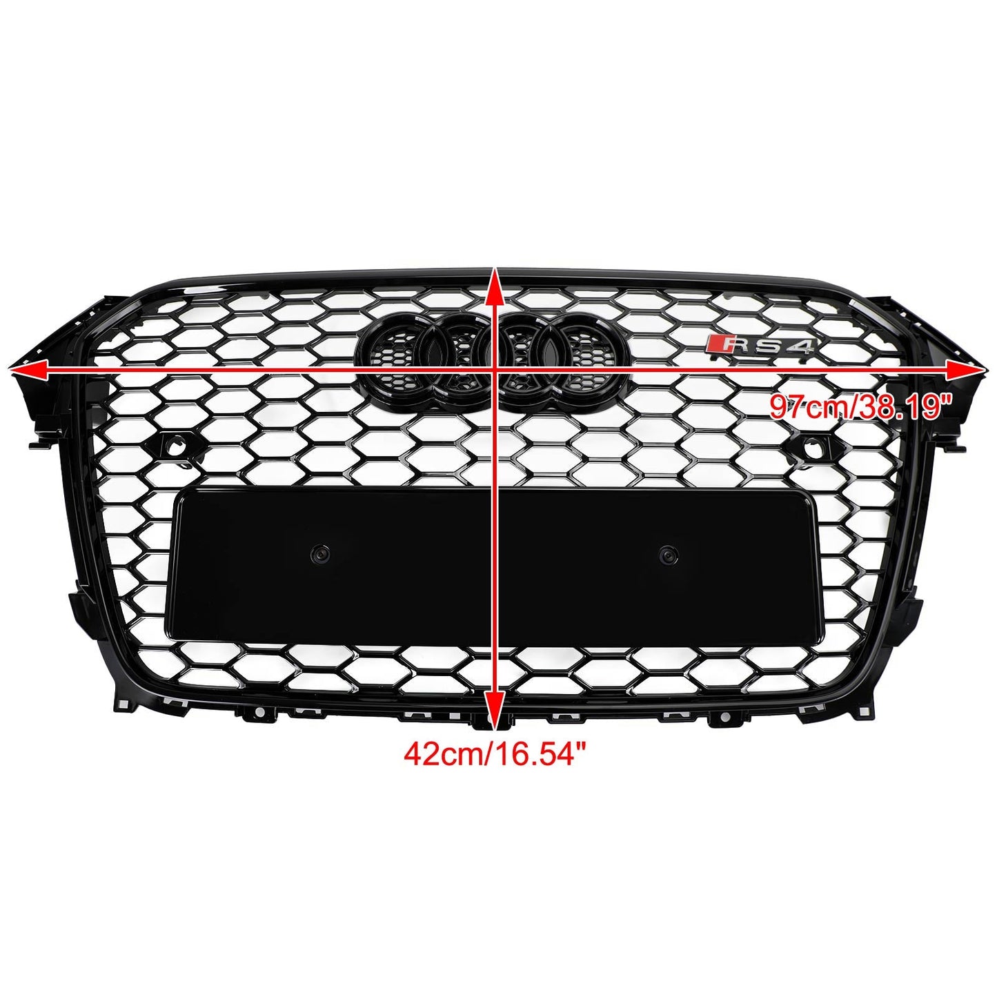 2012 2013 2014 2015 2016 Audi A4 / A4 Sline / S4 B8.5 RS4 Style Gloss Black Grill Honeycome Mesh Sport Hex Front Grille W/ Emblem
