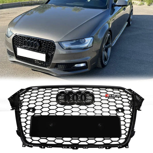 RS4 Style Black Honeycomb Grille for 2012-2016 Audi B8 5 A4 A4 Sline S4 Front Grill Replacement